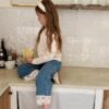 🍂 鉤花蕾絲牛仔褲