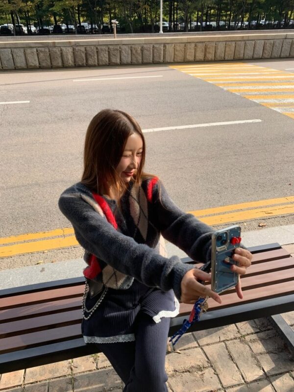 ❄️ MOM-學院風氣質菱格紋針織開衫