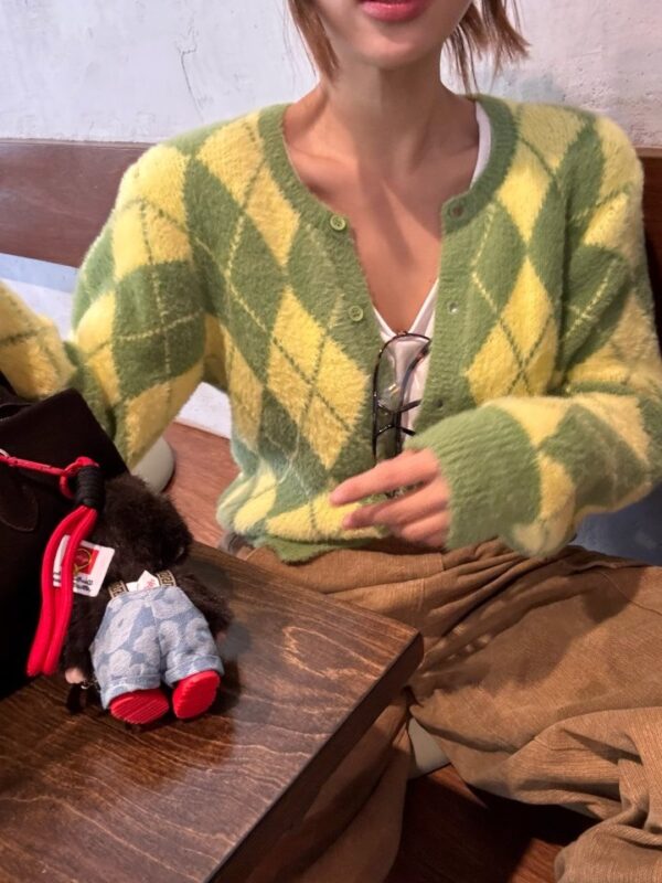 ❄️ MOM-學院風氣質菱格紋針織開衫