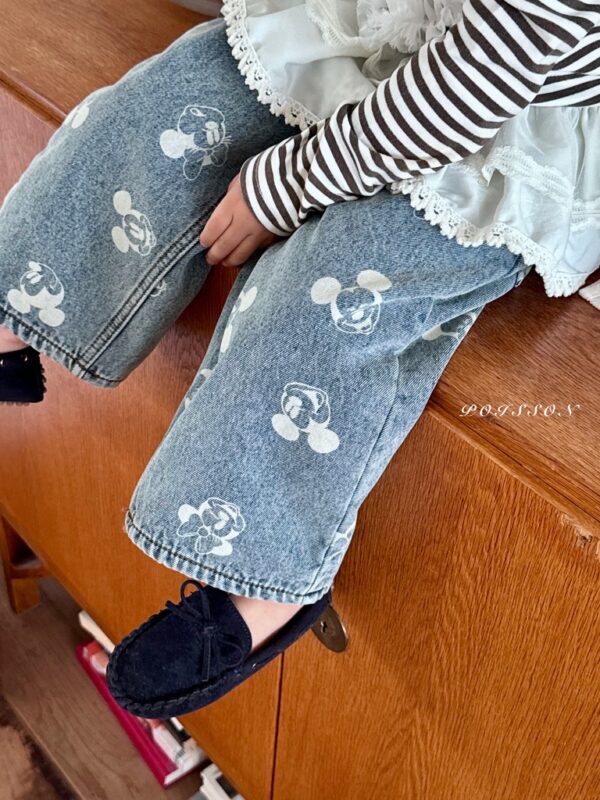 ❄️ 可愛米奇漂白刷色牛仔褲