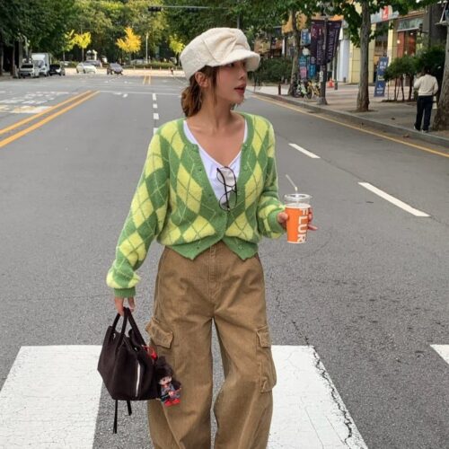 ❄️ MOM-學院風氣質菱格紋針織開衫