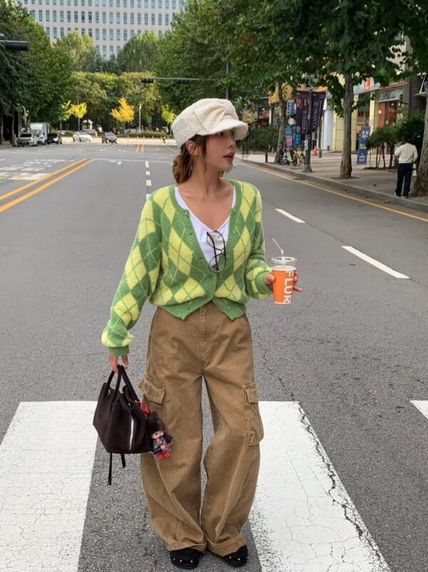 ❄️ MOM-學院風氣質菱格紋針織開衫