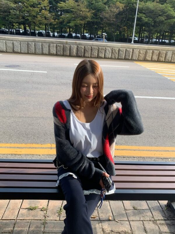 ❄️ MOM-學院風氣質菱格紋針織開衫