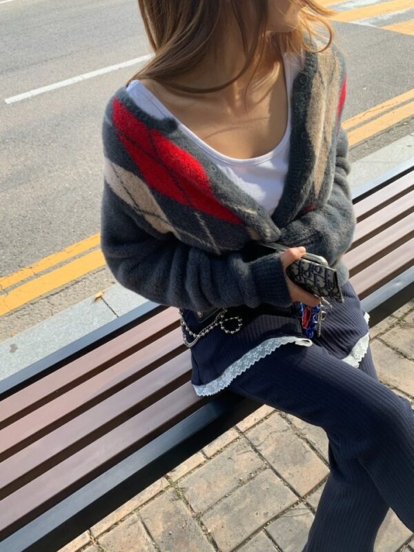 ❄️ MOM-學院風氣質菱格紋針織開衫