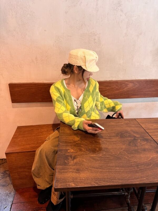 ❄️ MOM-學院風氣質菱格紋針織開衫