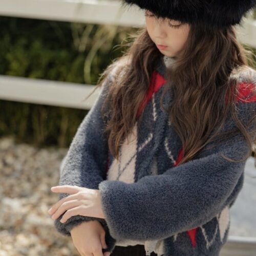 ❄️ 學院風氣質菱格紋針織開衫