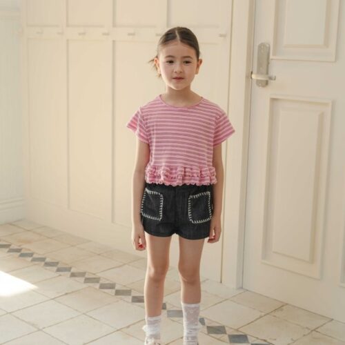 〖預購〗條紋荷葉邊上衣